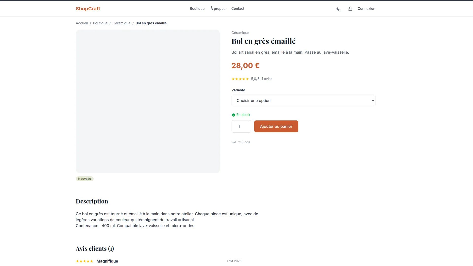 ShopCraft — Fiche produit